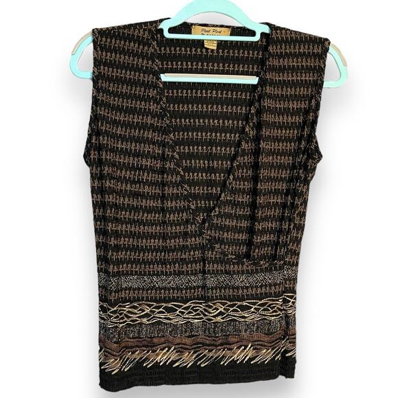 Pleat Pleat By Rafael Faux Wrap Blouse Women's Small Multicolor Mixed Print Top - Picture 1 of 9